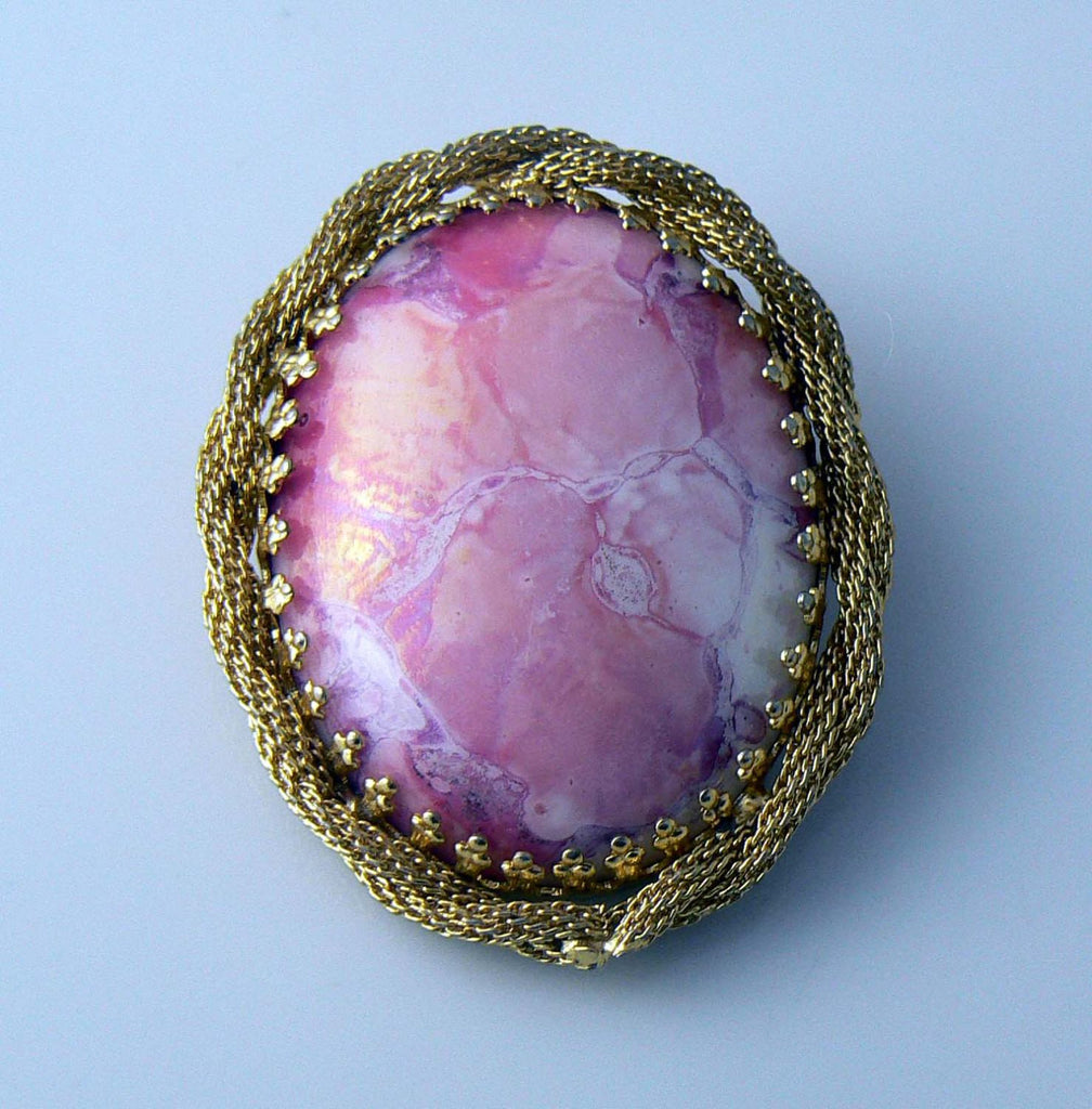 Vintage Pink Oval Easter Egg Porcelain Stone Brooch - Vintage Lane Jewelry