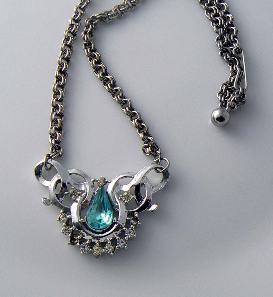Bogoff Blue Rhinestone Necklace - Vintage Lane Jewelry