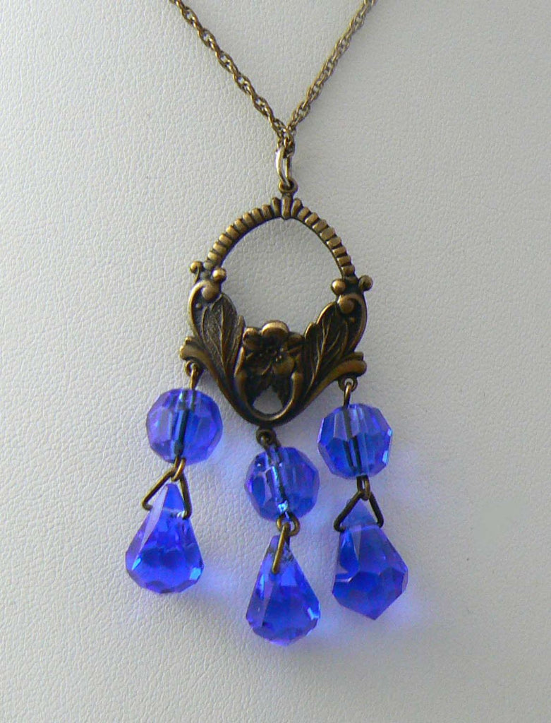 Vintage Victorian Bomae' Blue Crystal Pendant Necklace - Vintage Lane Jewelry
