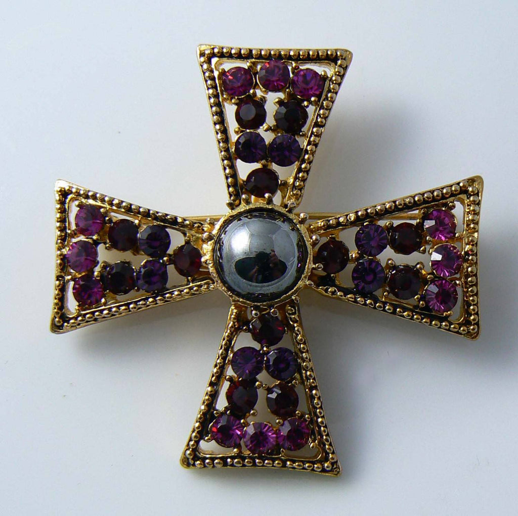 Amethyst Weiss Maltese Cross Brooch - Vintage Lane Jewelry