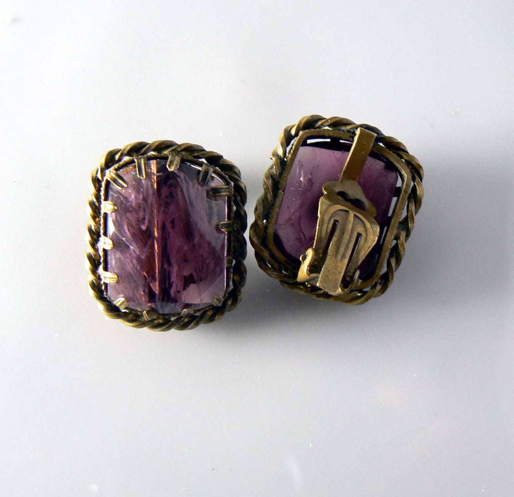 Vintage Amethyst Glass Earrings - Vintage Lane Jewelry