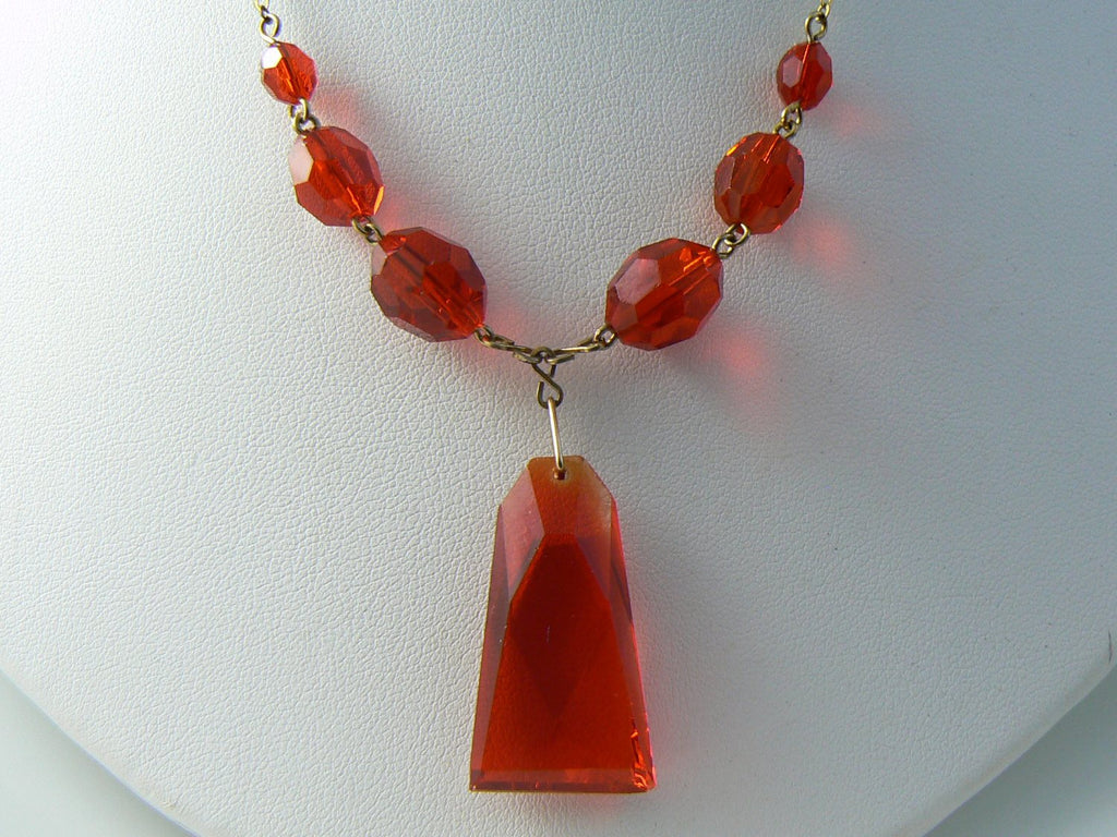 Vintage Red Art Deco Glass Necklace - Vintage Lane Jewelry