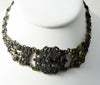 Revival Dark Gold Tone Metal Amethyst Crystal Encrusted Choker - Vintage Lane Jewelry