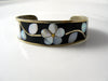 Vintage Silvertone And Mother Of Pearl Mosaic Cuff Bracelet - Vintage Lane Jewelry