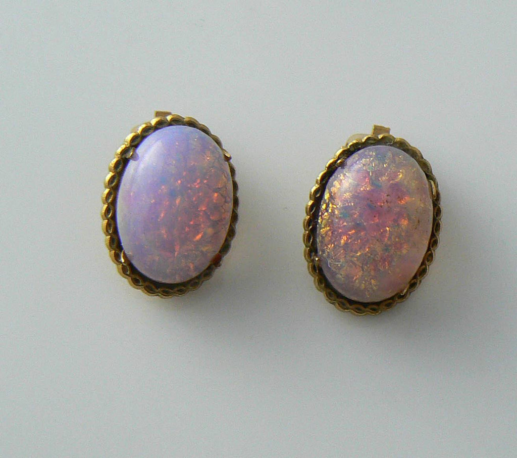 Vintage Gold Plated Dragons Breath Opaline Clip Earrings - Vintage Lane Jewelry
