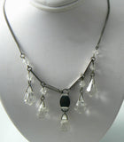 Vintage Art Deco Chome & Crystal Dropper Necklace - Vintage Lane Jewelry