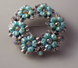 Coro 1950's Turquoise Colored Thermoset Rhinestone Brooch. - Vintage Lane Jewelry