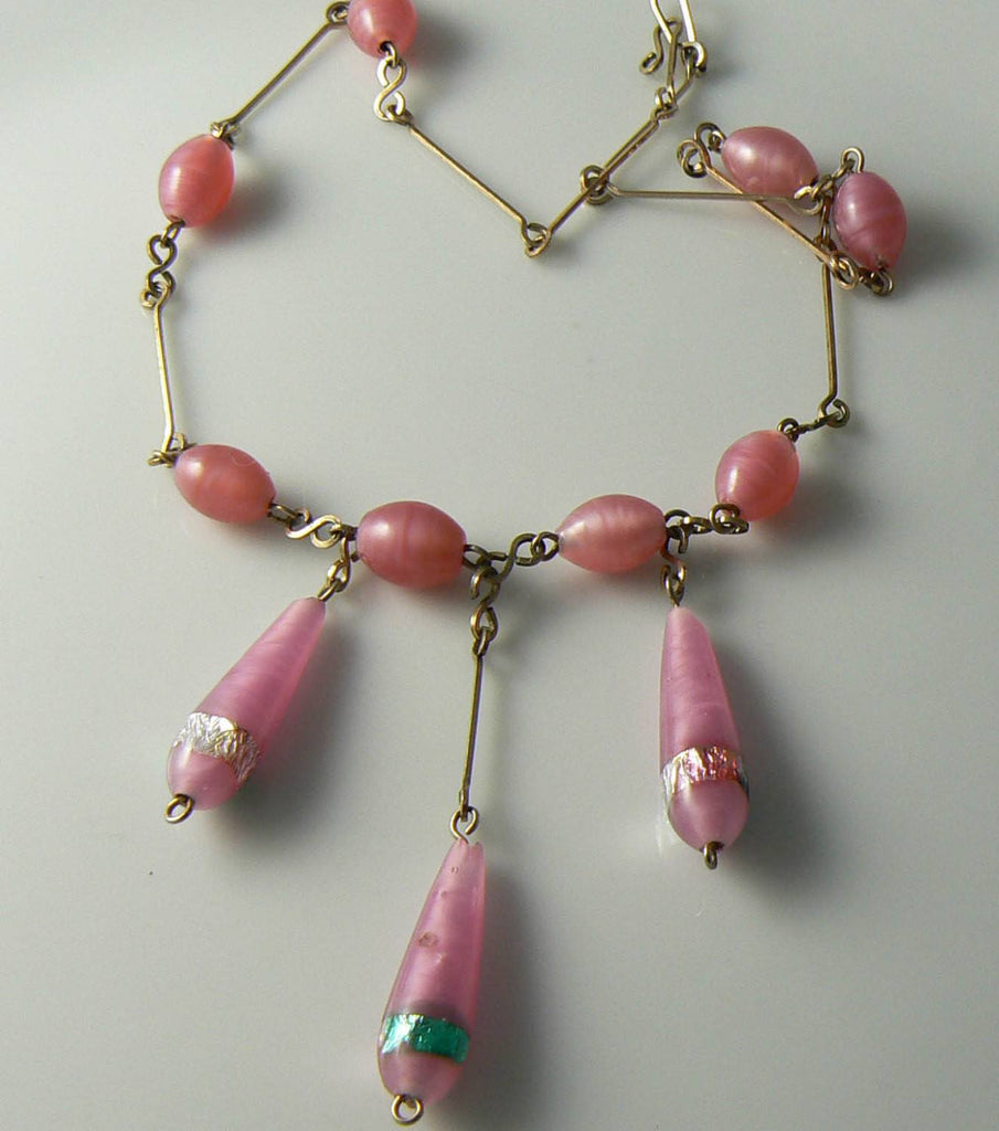 Vintage Art Deco Pink Glass Bead Necklace - Vintage Lane Jewelry