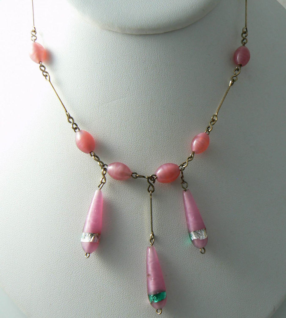 Vintage Art Deco Pink Glass Bead Necklace - Vintage Lane Jewelry