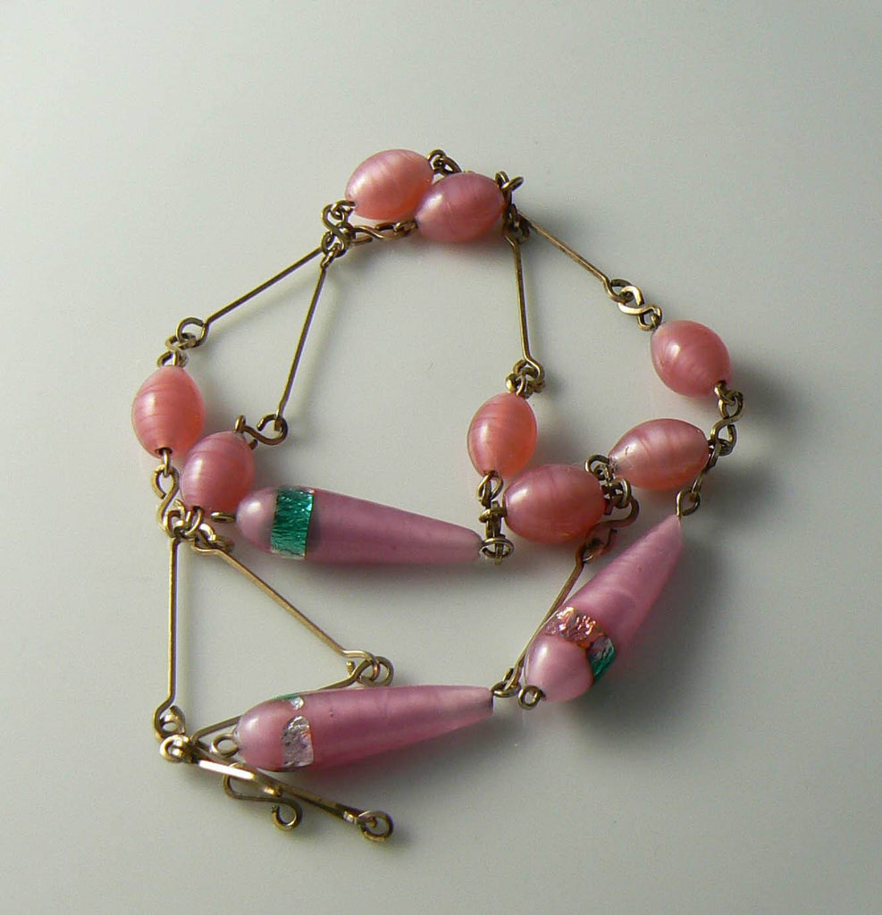 Vintage Art Deco Pink Glass Bead Necklace - Vintage Lane Jewelry