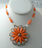 Orange Bead Squash Blossom Necklace - Vintage Lane Jewelry