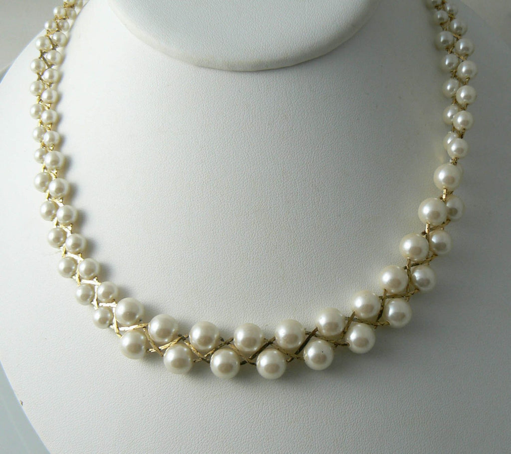 Trifari Faux Pearl Necklace - Vintage Lane Jewelry