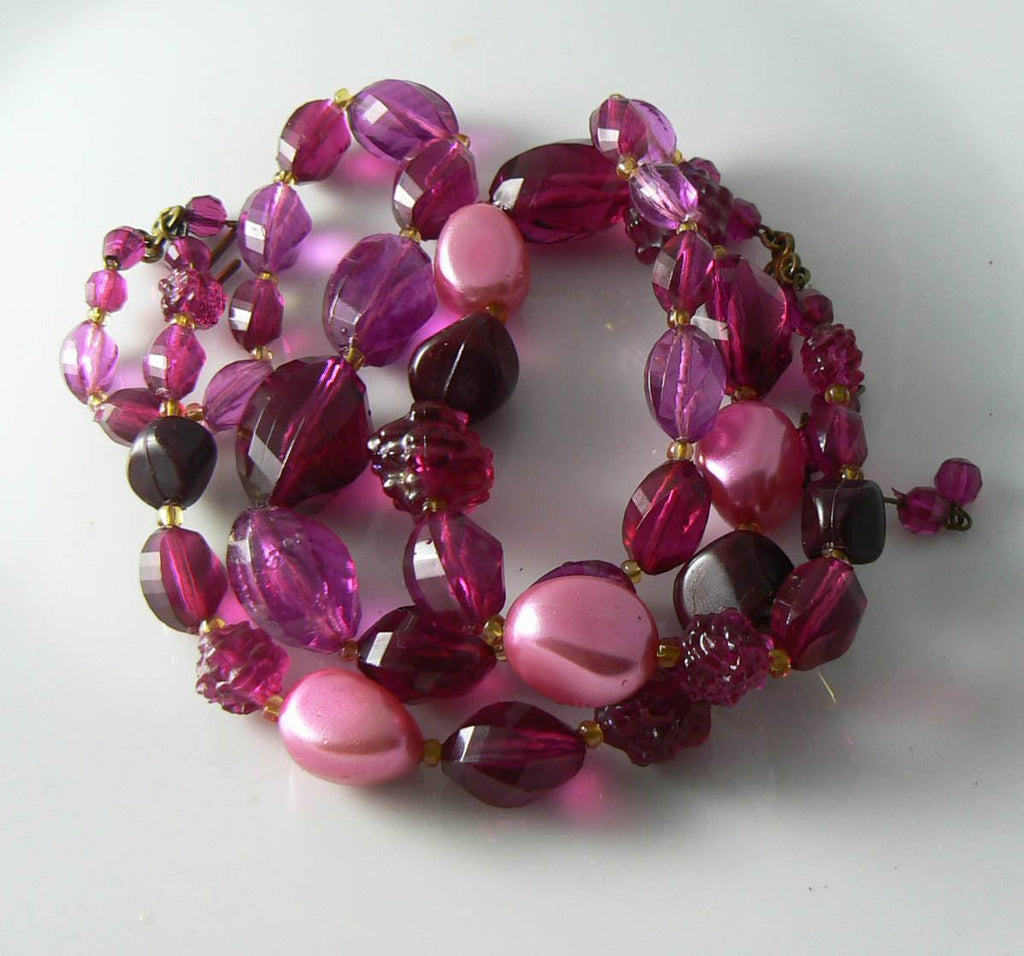 W German Raspberry Double Strand Necklace - Vintage Lane Jewelry