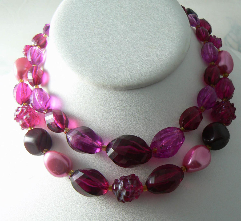 W German Raspberry Double Strand Necklace - Vintage Lane Jewelry