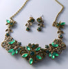 Lime Green And Emerald Green Floral Necklace And Earrings - Vintage Lane Jewelry