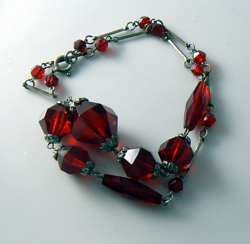 Art Deco Red Faceted Glass Necklace - Vintage Lane Jewelry