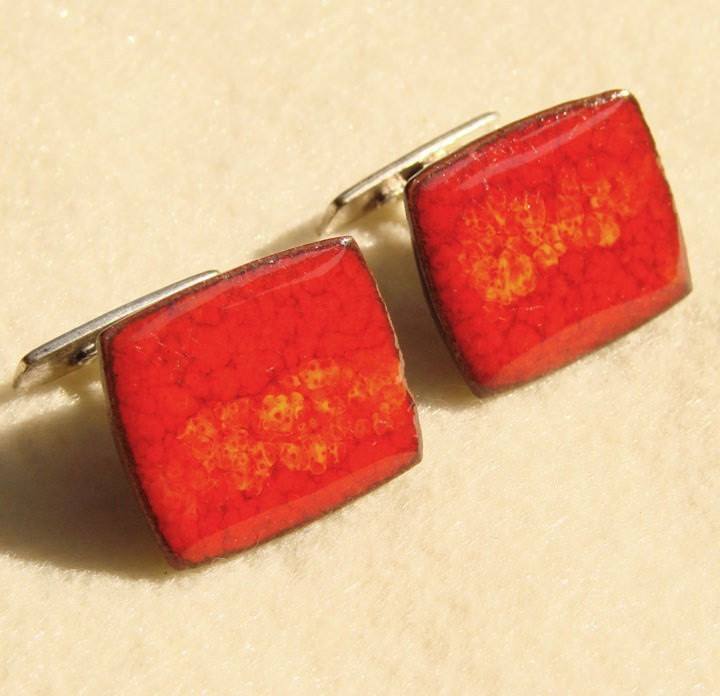 Danmark Brondsted Vintage Red Lava Metal Cufflinks - Vintage Lane Jewelry