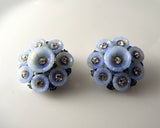 Vintage Hollycraft Blue Lucite Blue Clear Crystal Clip Earrings - Vintage Lane Jewelry