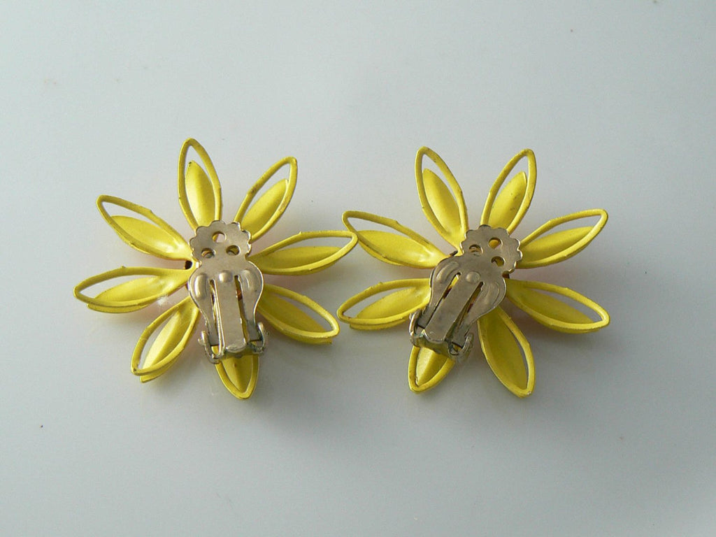 Tangerine Lemon Enamel Floral Earrings - Vintage Lane Jewelry