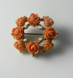 Vintage Orange Faux Coral Celluloid Flower Brooch - Vintage Lane Jewelry