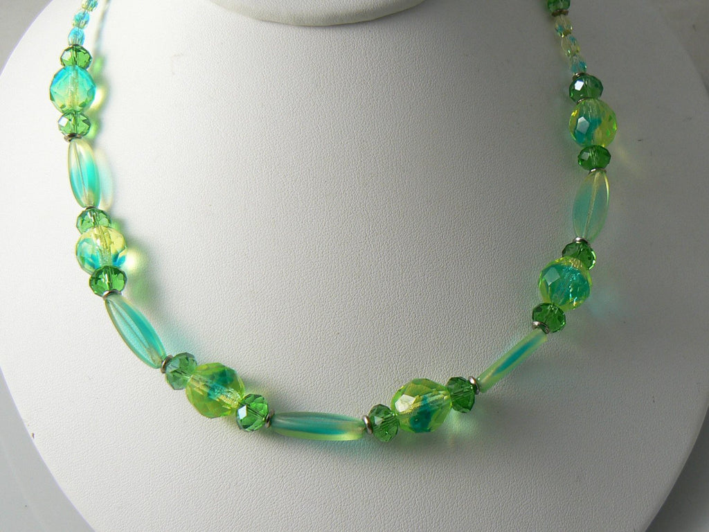 Czech Bi-Color Necklace Vaseline Glass Uranium Necklace - Vintage Lane Jewelry