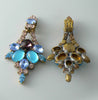 Fancy Czech Rhinestone Blue Clip On Earrings - Vintage Lane Jewelry