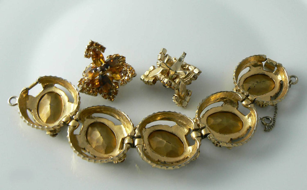 Vintage Chunky Topaz And Amber Bracelet And Earrings Set - Vintage Lane Jewelry