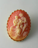 Vintage Coral Lucite Courting Couple Cameo Brooch - Vintage Lane Jewelry