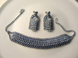Vintage Bellex Blue Rhinestone Choker And Earrings Set In Original Box - Vintage Lane Jewelry