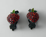 Hollycraft Figural Strawberry Pave Rhinestone Earrings - Vintage Lane Jewelry