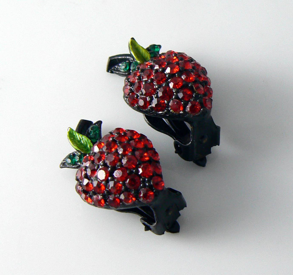 Home / earrings / Hollycraft Figural Strawberry Pave Rhinestone Earrings