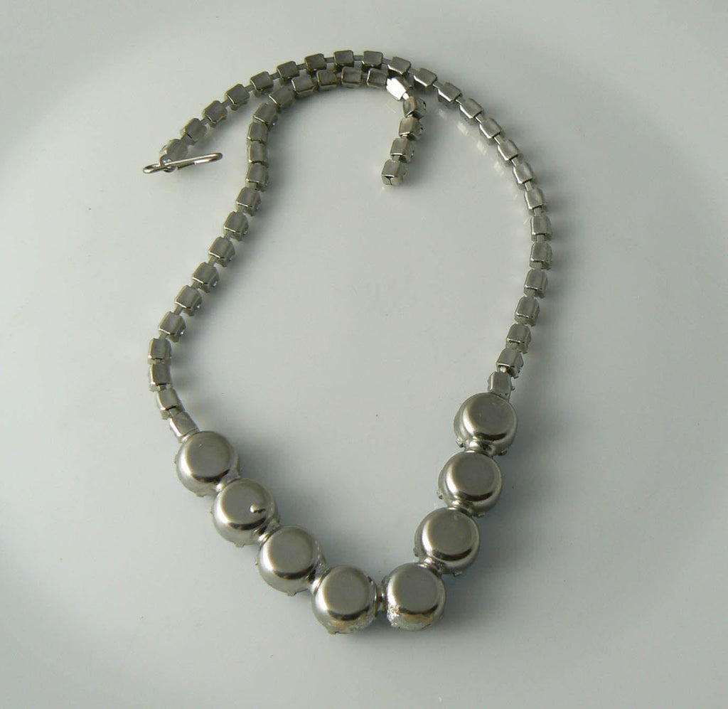 Vintage Blue rhinestone and moonstone bead necklace - Vintage Lane Jewelry