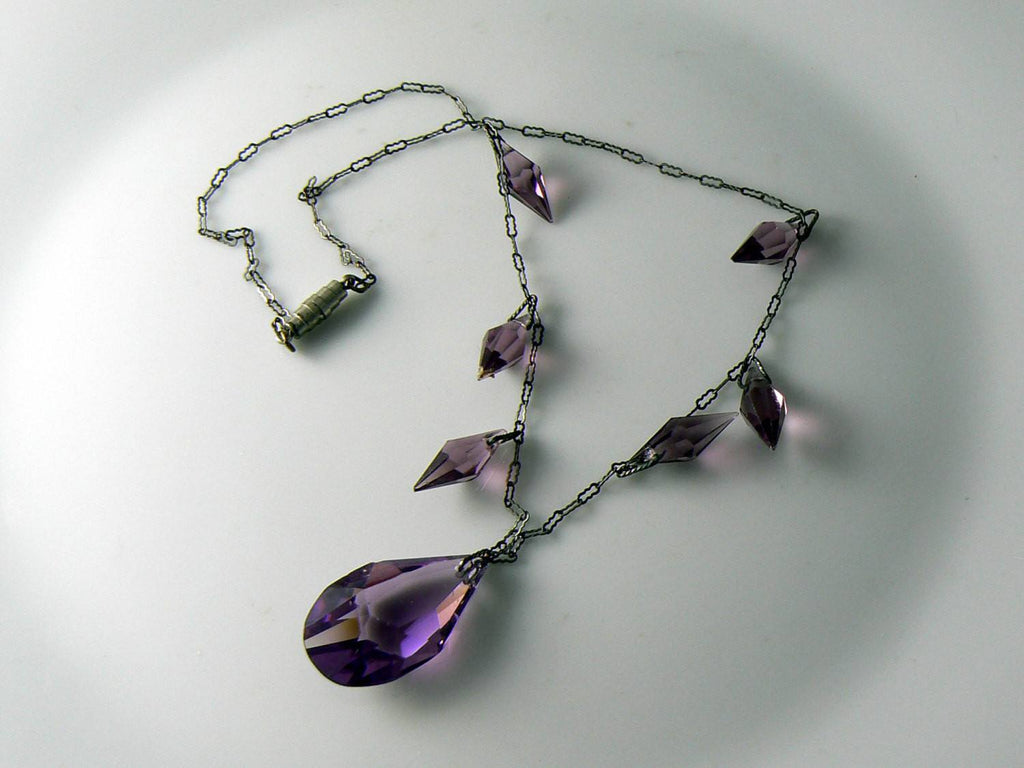Art Deco necklace with purple faceted crystals - Vintage Lane Jewelry