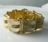 Gold Tone Lucite Banded Bracelet And Clip Earring Set - Vintage Lane Jewelry
