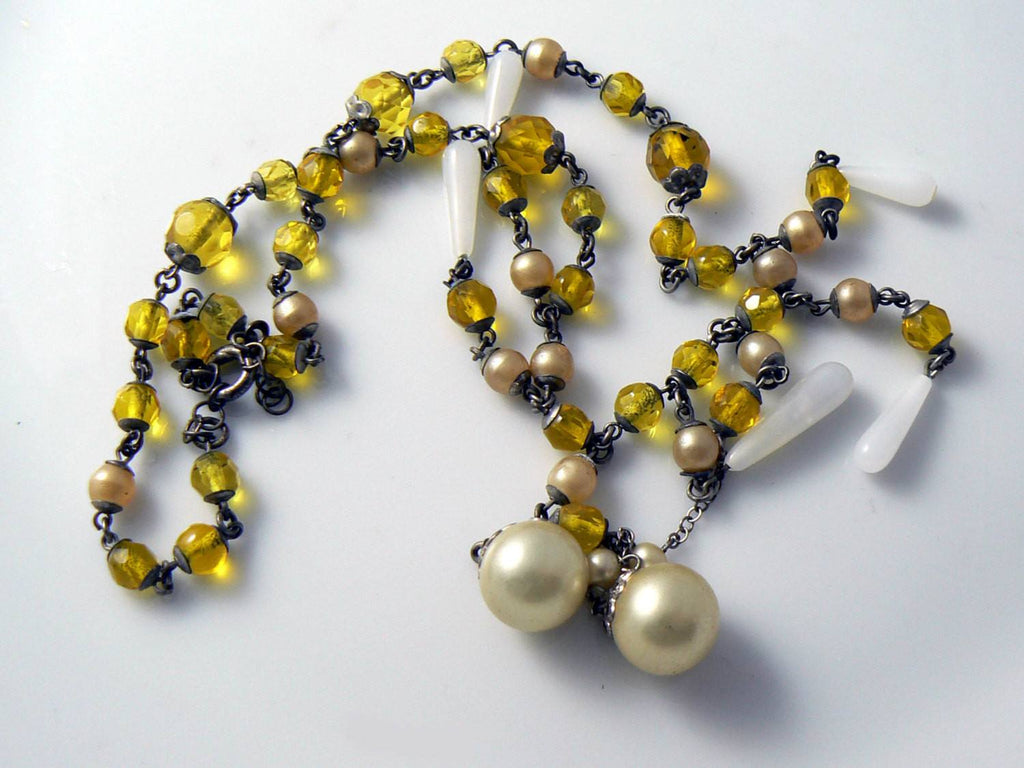 Vintage Golden Yellow Chandelier Style Necklace - Vintage Lane Jewelry