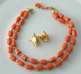 Vintage Marvella Coral Thermoset Tulip Necklace And Earrings - Vintage Lane Jewelry