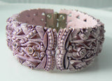 Lavender Vintage Carved Celluloid And Rhinestone Bracelet - Vintage Lane Jewelry