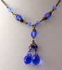 Pretty Vintage Czech Art Deco Blue Glass Drop Necklace - Vintage Lane Jewelry