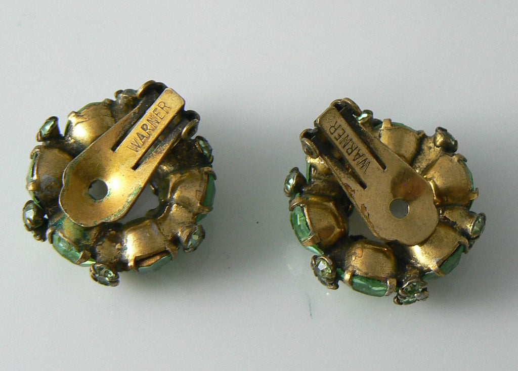 Vintage Spring Green Warner Clip On Earrings - Vintage Lane Jewelry