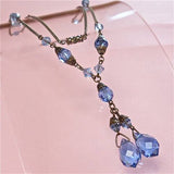 Pretty Vintage Czech Art Deco Blue Glass Drop Necklace - Vintage Lane Jewelry