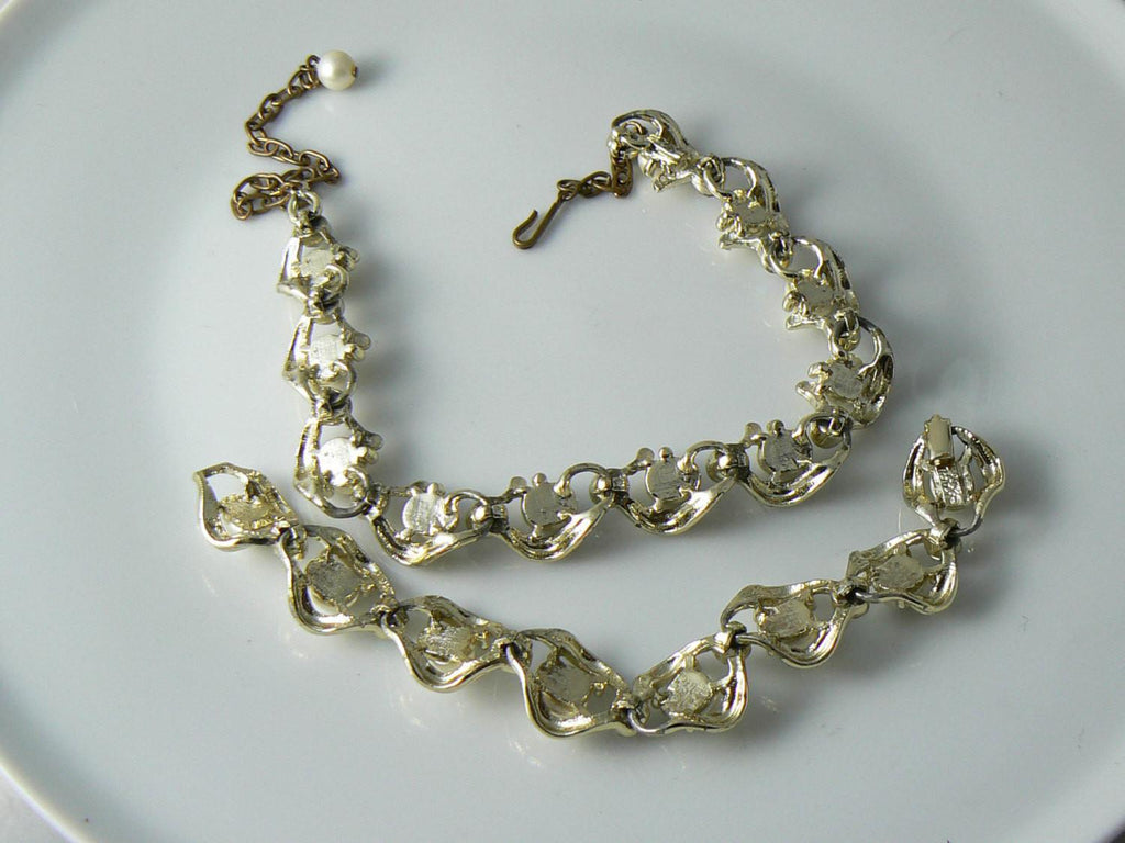 Karu Arke Ab Rhinestone And Faux Pearl Necklace And Bracelet Set - Vintage Lane Jewelry