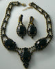 Fantastic Lillian Czech Black Velvet Rhinestone Necklace And Earrings - Vintage Lane Jewelry