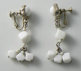Signed Hobe Milk Glass Dangle Earrings - Vintage Lane Jewelry