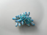 Vintage 1960's Sky Blue Roses And Milk Glass Star Sapphire Brooch - Vintage Lane Jewelry