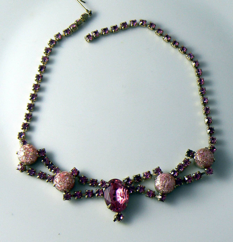 Vintage Rhinestone And Lucite Confetti Pink Necklace - Vintage Lane Jewelry