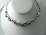 Signed Lisner Molded Leaves And Rhinestone Necklace - Vintage Lane Jewelry