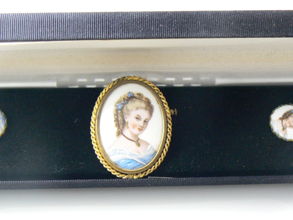 Jo Bary Limoges Brooch And Earring Set In Original Case - Vintage Lane Jewelry