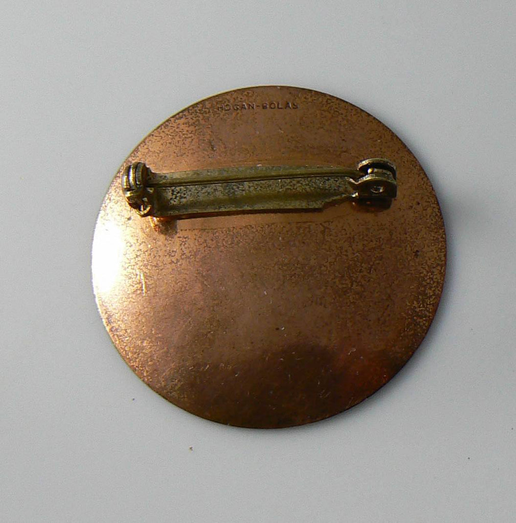 Vintage Hogan Bolas Brooch Pin Blue Enamel On Copper - Vintage Lane Jewelry