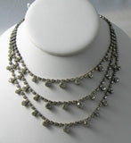 Vintage Triple Strand Prong Set Rhinestone Necklace - Vintage Lane Jewelry