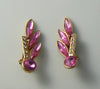 Vintage Pink And Clear Rhinestone Clip On Earrings On Gold Tone Metal - Vintage Lane Jewelry